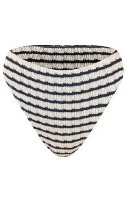 Monochrome Printed Crinkle High Waist High Leg Bikini Bottoms