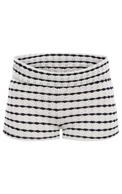 Monochrome Stripe Knitted Foldover Waistband Low Rise Hot Pants