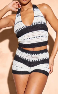 Monochrome Stripe Soft Knit Mini Shorts