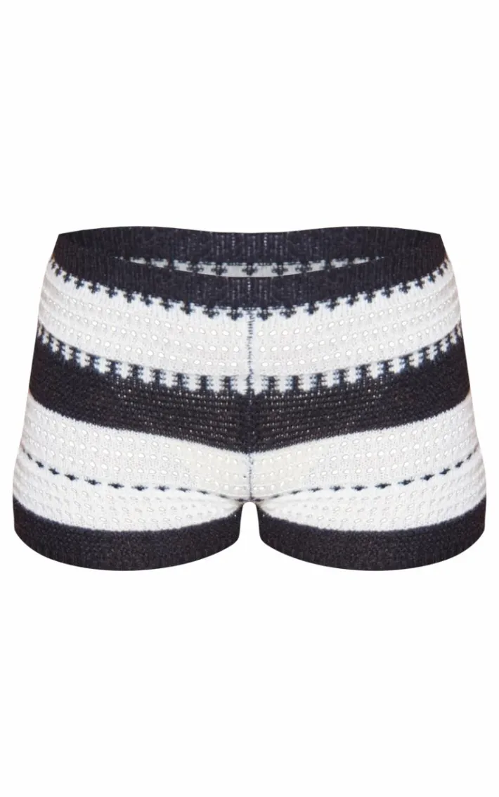 Monochrome Stripe Soft Knit Mini Shorts