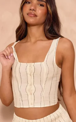 Monochrome Striped Button Front Square Neck Top