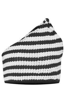 Monochrome Striped Knot One Shoulder Crop Top