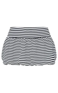 Monochrome Striped Print Crepe Puffball Mini Skirt