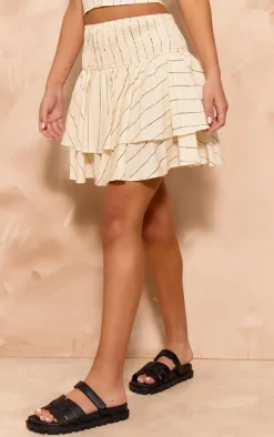 Monochrome Striped Tiered Floaty Mini Skirt