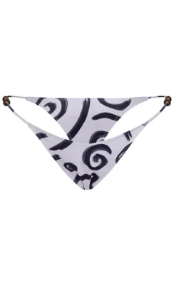 Monochrome Swirl Print Bead Detail Bikini Bottoms