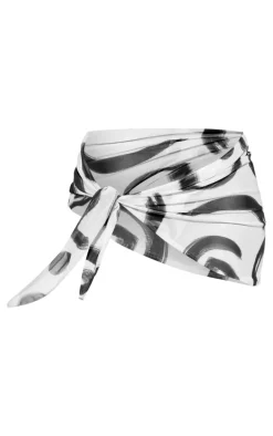 Monochrome Swirl Print Mesh Mini Beach Sarong