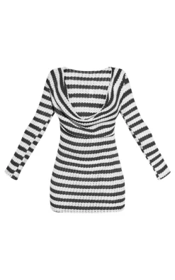 Monochrome Textured Stripe Cowl Bodycon Dress