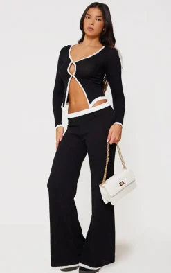 Monochrome Towel Knitted Contrast Detail Pants