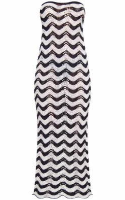 Monochrome Wave Knit Bandeau Maxi Dress