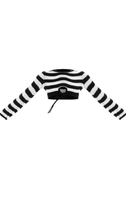 Monochrome Wave Knit Long Sleeve Crop Top