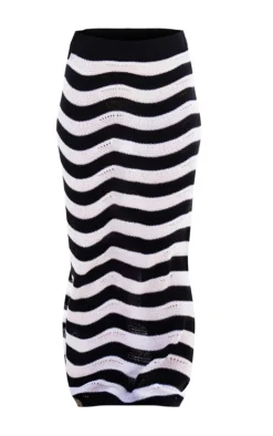Monochrome Wave Knit Low Rise Maxi Skirt