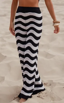 Monochrome Wave Knit Wide Leg Pants