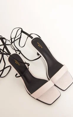 Monochrome Wide Fit Square Toe Contrast Lace Up Mid Heeled Sandals