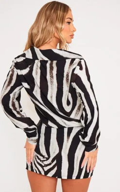 Monochrome Zebra Print Button Skirt Detail Bodycon Dress