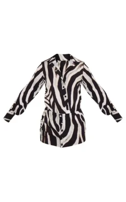 Monochrome Zebra Print Button Skirt Detail Bodycon Dress