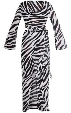 Monochrome Zebra Print Chiffon 3 Piece Beach Set