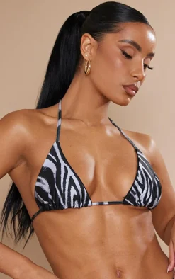 Monochrome Zebra Swirl Print Bikini Top