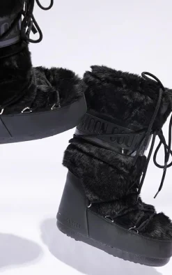 MOON BOOT Black Faux Fur Classic