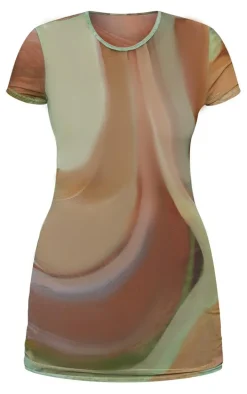 Multi Abstract Marble Print Mesh Bodycon Beach Dress