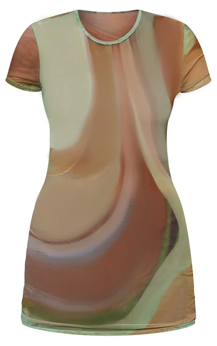 Multi Abstract Marble Print Mesh Bodycon Beach Dress