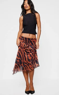 Multi Abstract Mesh Print Midi Skirt