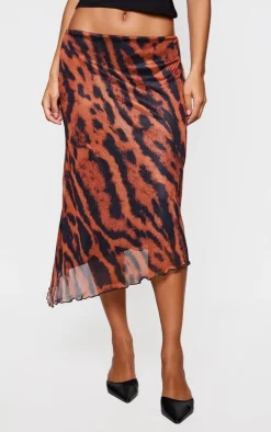 Multi Abstract Mesh Print Midi Skirt