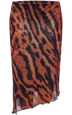 Multi Abstract Mesh Print Midi Skirt