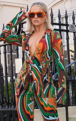 Multi Abstract Print Chiffon Fitted Shirt