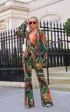 Multi Abstract Print Chiffon Flare Pants