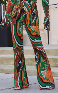 Multi Abstract Print Chiffon Flare Pants