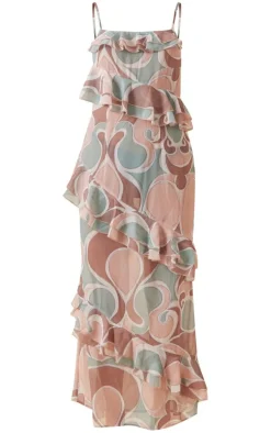Multi Abstract Print Chiffon Frill Detail Maxi Dress