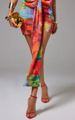 Multi Abstract Print Chiffon Mini Skirt