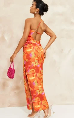 Multi Abstract Print Strappy Back Satin Maxi Dress