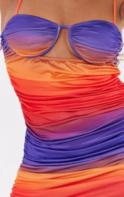 Multi Abstract Print Underwired Cut Out Strappy Midi Dress