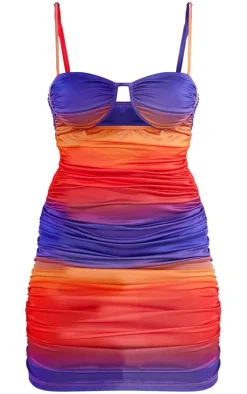 Multi Abstract Print Underwired Cut Out Strappy Midi Dress