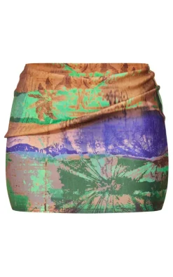 Multi Abstract Printed Low Rise Micro Mini Skirt