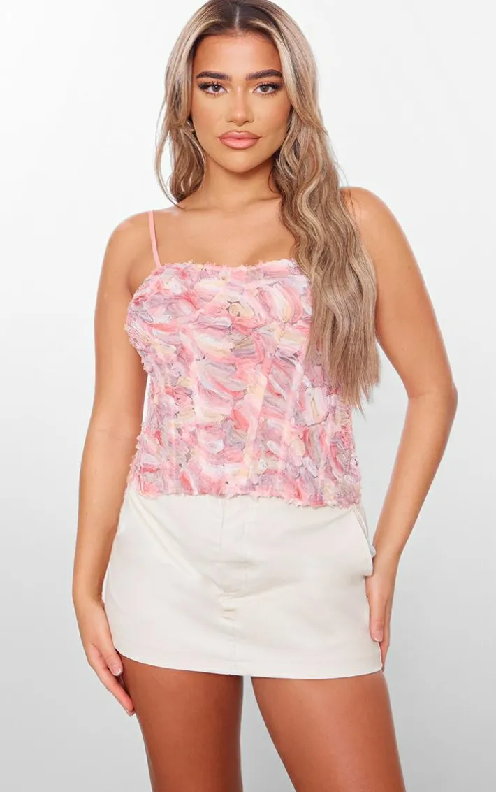 Multi Abstract Tulle Boned Corset