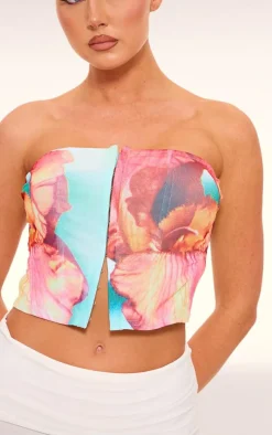 Multi Boned Flower Printed Mesh Bandeau