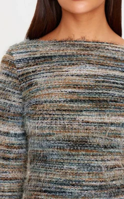 Multi Brushed Textured Boat Neck Bodycon Dress