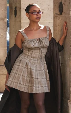 Multi Check Pleated Shift Dress