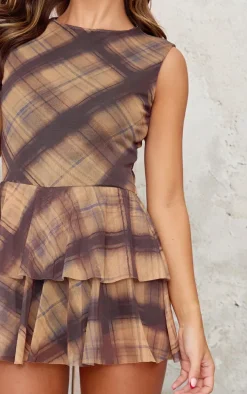 Multi Check Print Mesh Rara Skort Romper
