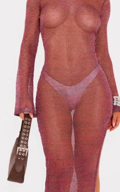 Multi Elora Metallic Knit Open Back Maxi Dress