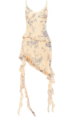 Multi Floral Chiffon Frill Drape Mini Dress