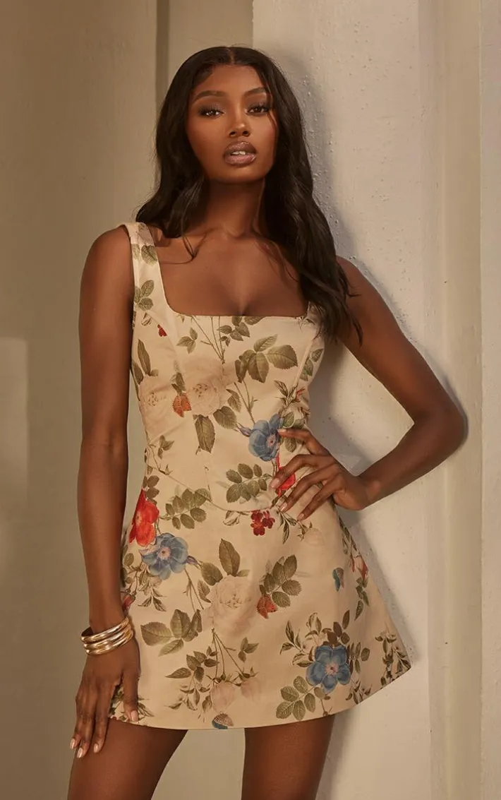 Multi Floral Corset A Line Shift Dress