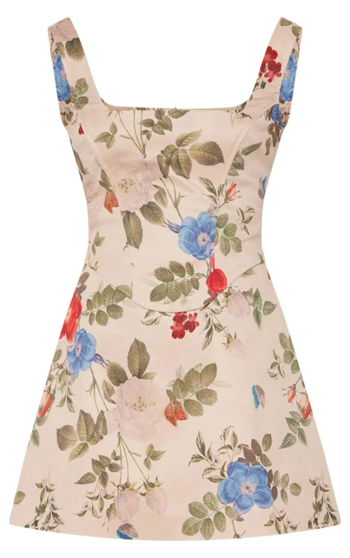 Multi Floral Corset A Line Shift Dress