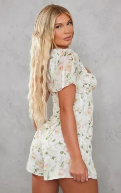 Multi Floral Print Chiffon Ruched Bust Romper