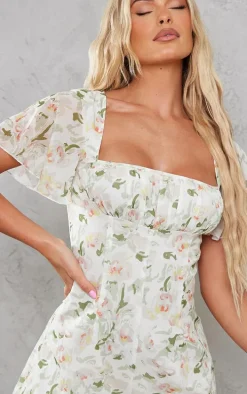 Multi Floral Print Chiffon Ruched Bust Romper