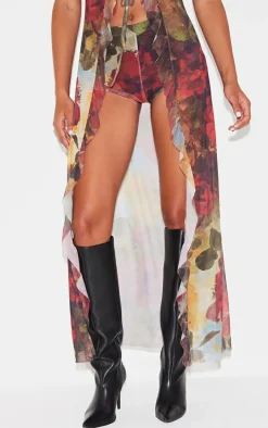 Multi Floral Printed Mesh Hot Pants