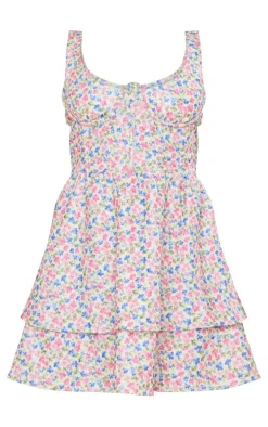 Multi Floral Textured Underwired Shift Dress