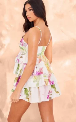 Multi Floral Tiered Frill Shift Dress